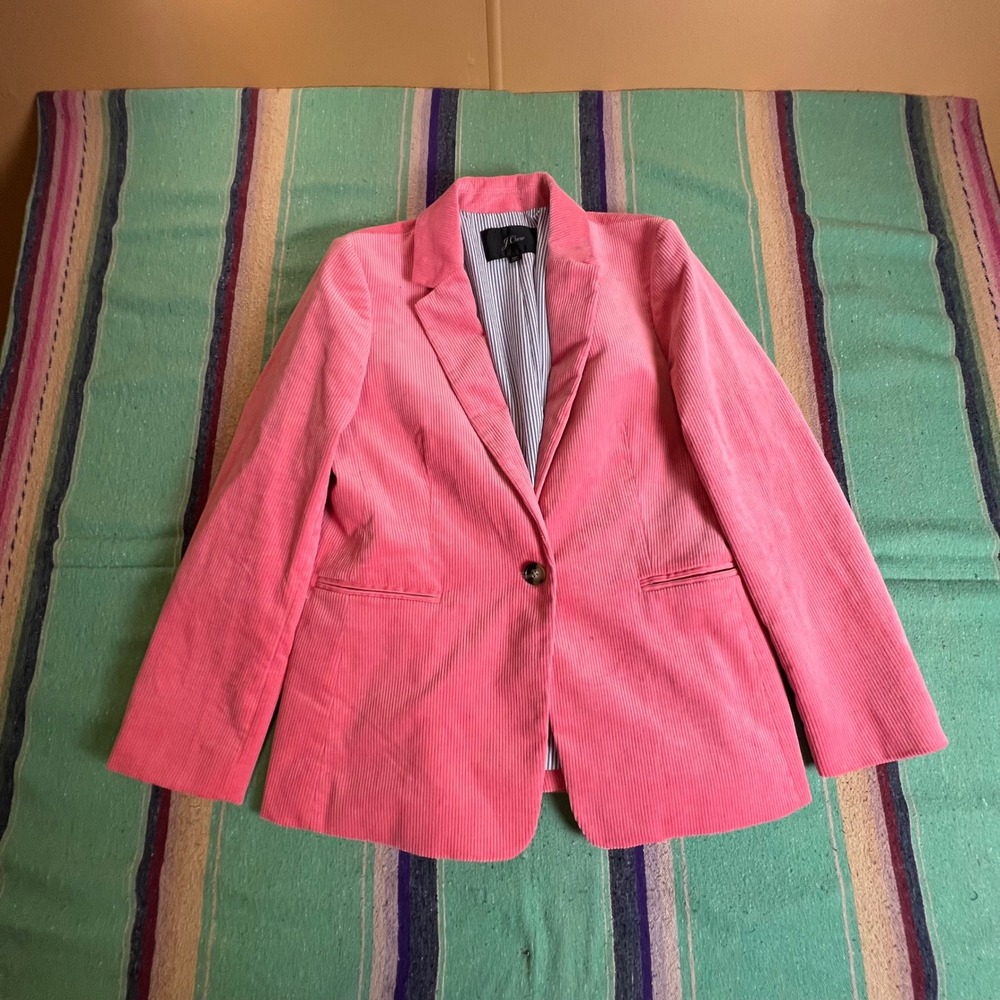 J.Crew Corduroy Blazer Womens 12P Pink Single Button Striped Lining Jacket